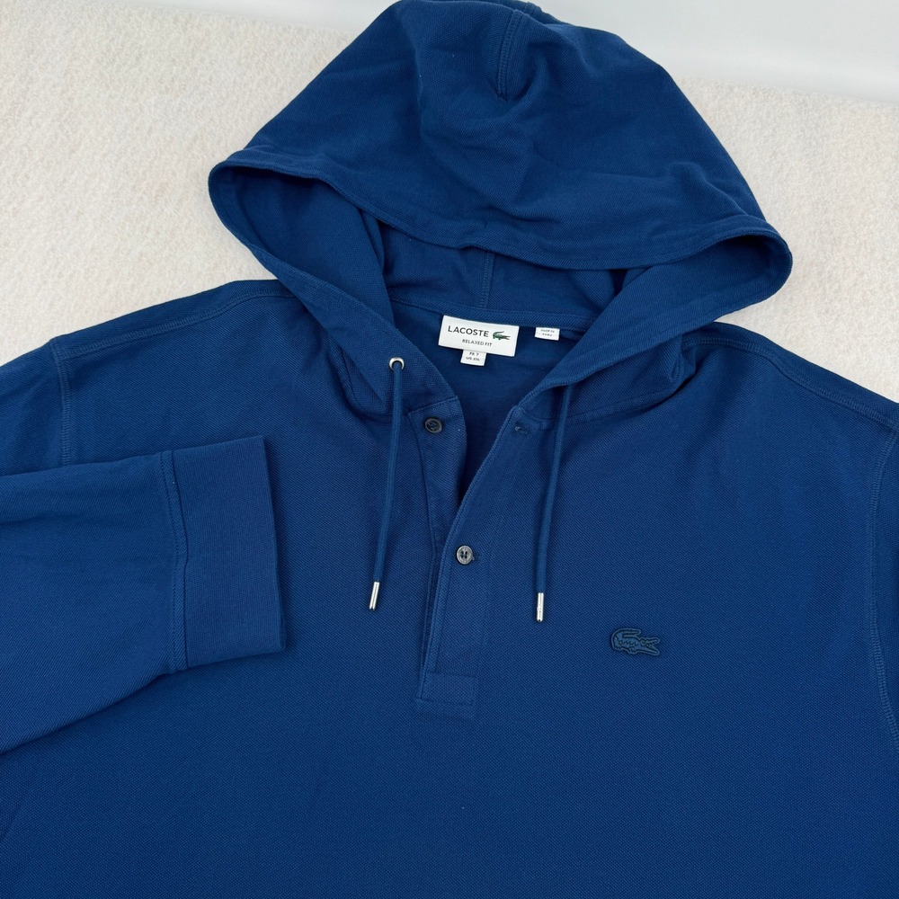 Lacoste Mens XXL Relaxed Fit Long Sleeve Pullover Hoodie Blue Cotton Classic